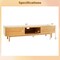 63 Inch Natural TV Stand Wicker Sliding Doors Media Console Up to 70 Inch TV
